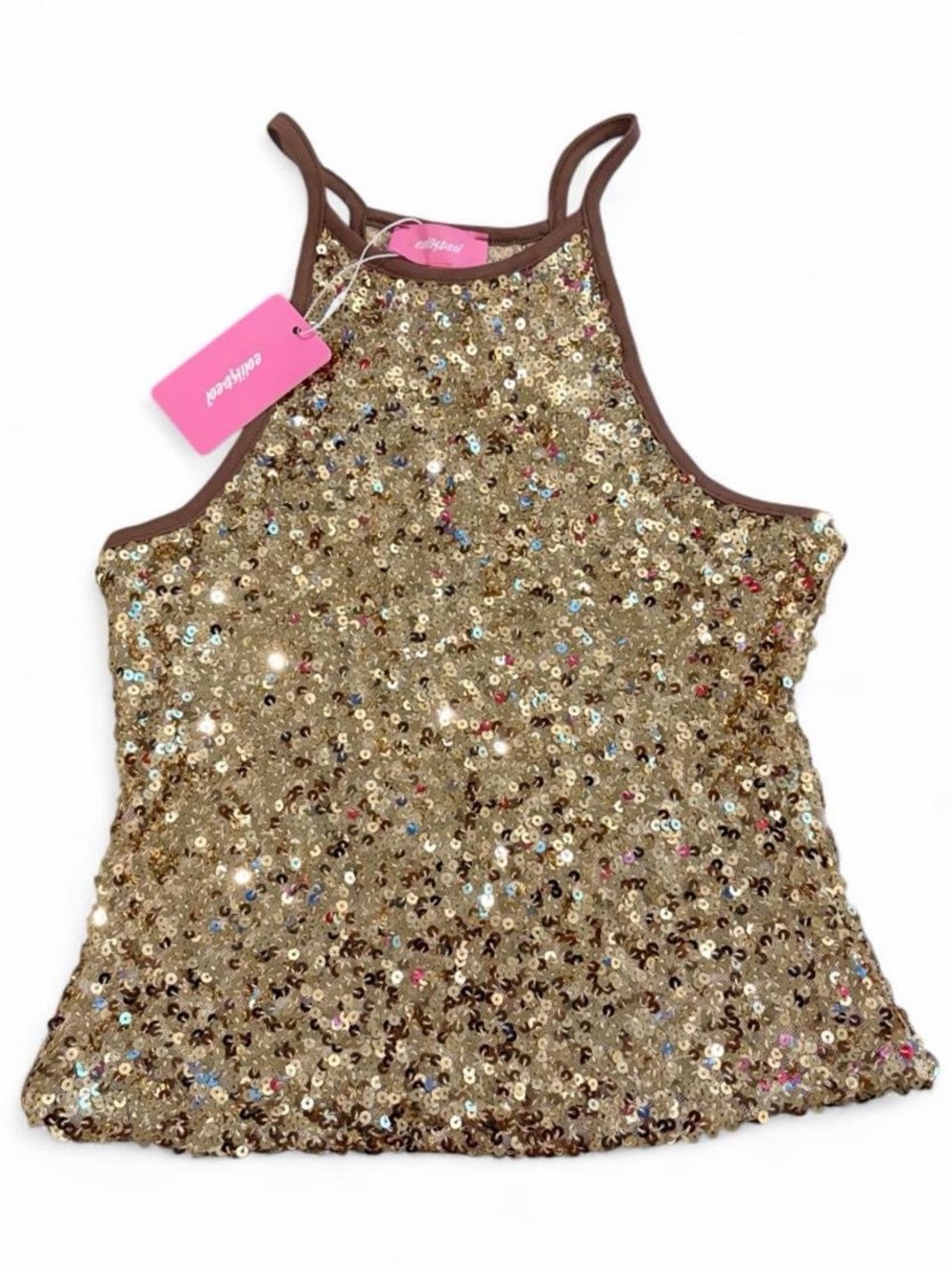 edikted Gold Sequin Halter Tank Top - Sparkling Party Top